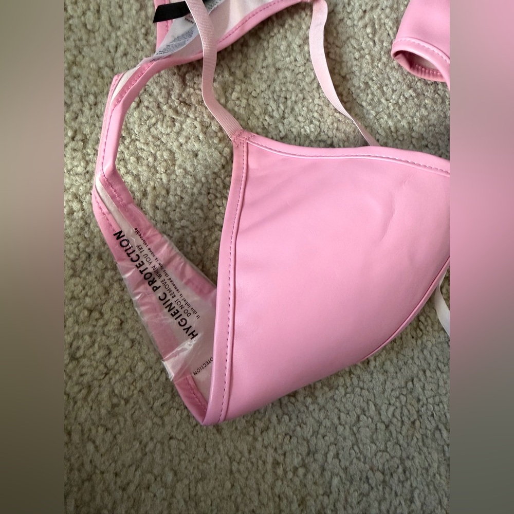 Pink Faux Leather Hook Front Corset Set - Picture 7 of 9